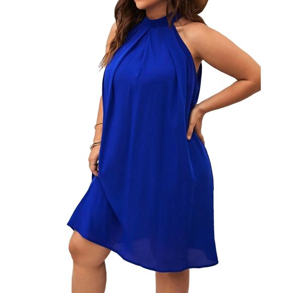 Mango Women's Halter Sleeveless Keyhole Back Casual Short Dress Blue Size Large - Picture 8 of 9